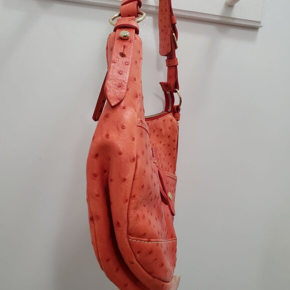 Dooney & Bourke J8611892 Pumpkin Orange Ostrich Leather Medium Hobo Shoulder Bag - Picture 3 of 16
